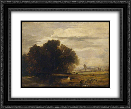 Dedham Ferry 24x20 Black Ornate Wood Framed Art Print Poster with Double Matting by Collins, William