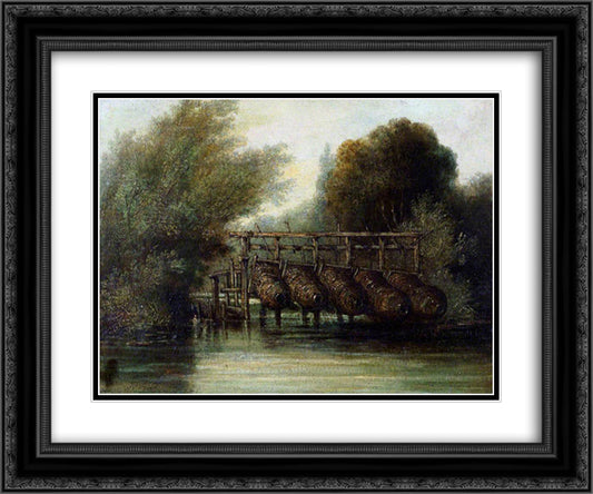 Eel Pots 24x20 Black Ornate Wood Framed Art Print Poster with Double Matting by Collins, William