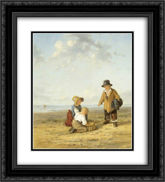 Figures on the Seashore 20x22 Black Ornate Wood Framed Art Print Poster with Double Matting by Collins, William