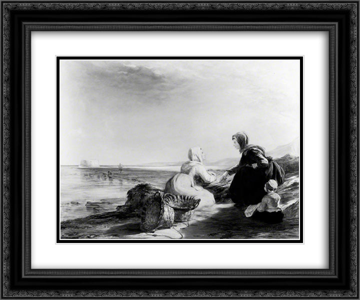 Fisherwomen on the Coast near Boulogne 24x20 Black Ornate Wood Framed Art Print Poster with Double Matting by Collins, William