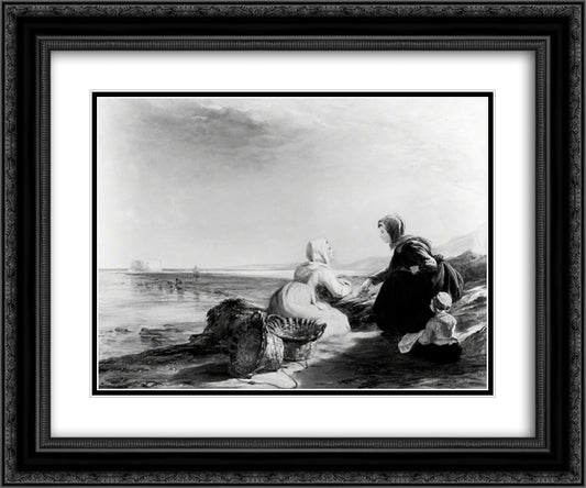 Fisherwomen on the Coast near Boulogne 24x20 Black Ornate Wood Framed Art Print Poster with Double Matting by Collins, William