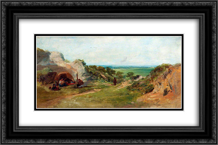 Landscape. The Gypsy Camp 24x16 Black Ornate Wood Framed Art Print Poster with Double Matting by Collins, William