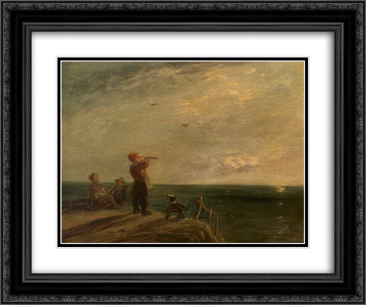 Seascape with Figures and Dog, Sunset 24x20 Black Ornate Wood Framed Art Print Poster with Double Matting by Collins, William