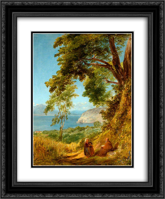 Sorrento. Bay of Naples 20x24 Black Ornate Wood Framed Art Print Poster with Double Matting by Collins, William
