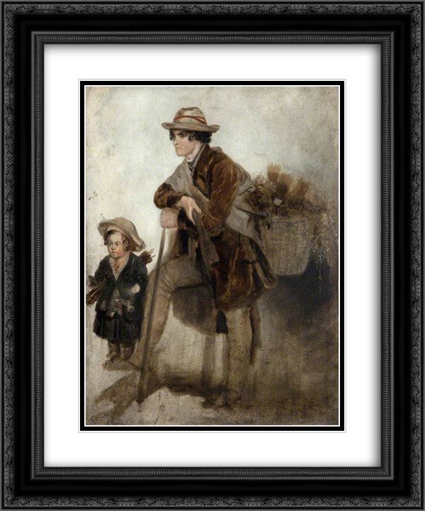 The Broom Seller 20x24 Black Ornate Wood Framed Art Print Poster with Double Matting by Collins, William