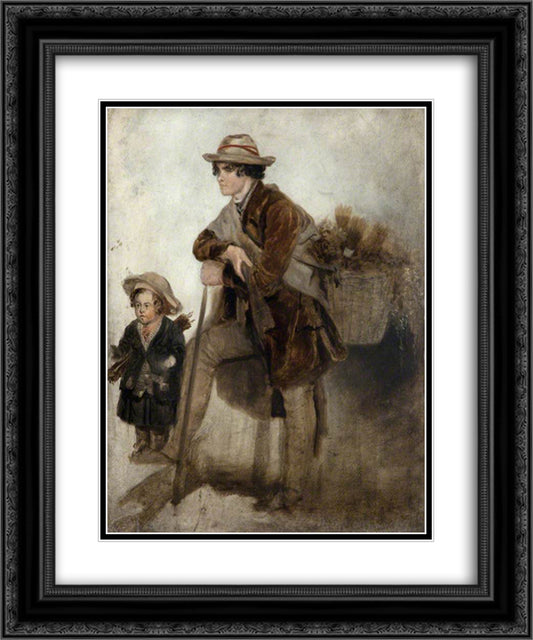 The Broom Seller 20x24 Black Ornate Wood Framed Art Print Poster with Double Matting by Collins, William