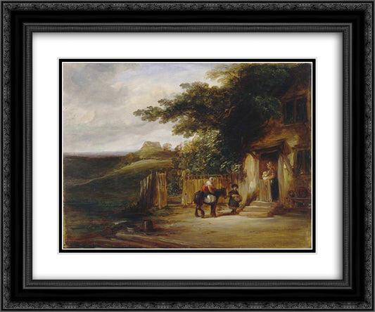 The Cottage Door 24x20 Black Ornate Wood Framed Art Print Poster with Double Matting by Collins, William