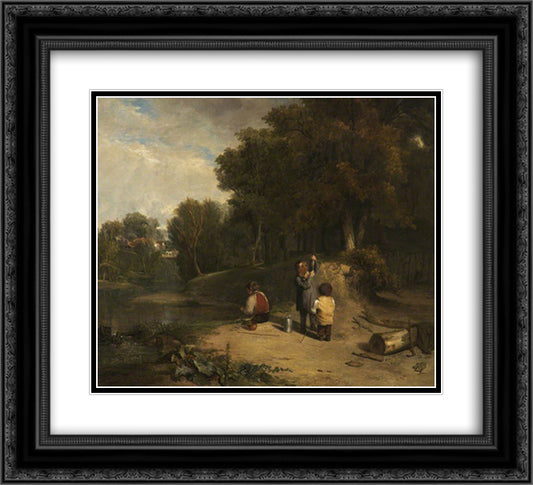The Minnow Catchers 22x20 Black Ornate Wood Framed Art Print Poster with Double Matting by Collins, William