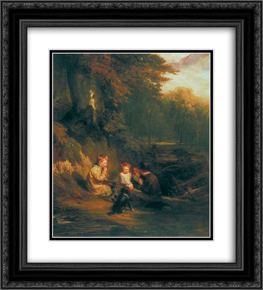 The Nutting Party 20x22 Black Ornate Wood Framed Art Print Poster with Double Matting by Collins, William