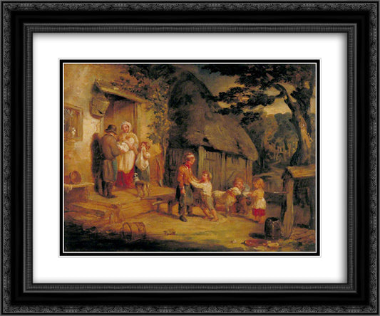 The Pet Lamb 24x20 Black Ornate Wood Framed Art Print Poster with Double Matting by Collins, William