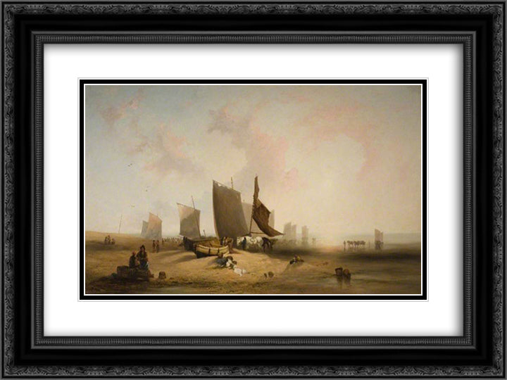 The Return of the Fishing Boats 24x18 Black Ornate Wood Framed Art Print Poster with Double Matting by Collins, William