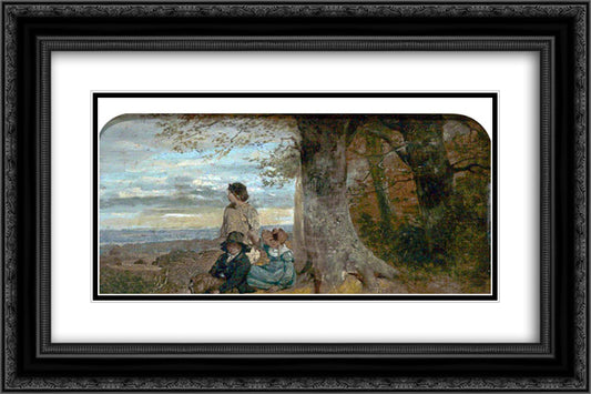 Three Children under a Tree 24x16 Black Ornate Wood Framed Art Print Poster with Double Matting by Collins, William