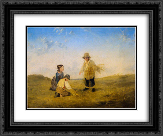 Three Figures Gathering Wheat 24x20 Black Ornate Wood Framed Art Print Poster with Double Matting by Collins, William