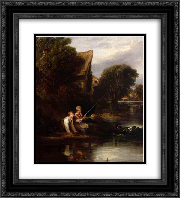 Young Anglers 20x22 Black Ornate Wood Framed Art Print Poster with Double Matting by Collins, William