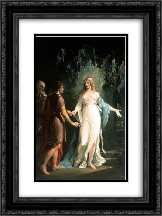 Calypso receiving Telemachus and Mentor in the Grotto 18x24 Black Ornate Wood Framed Art Print Poster with Double Matting by Hamilton, William