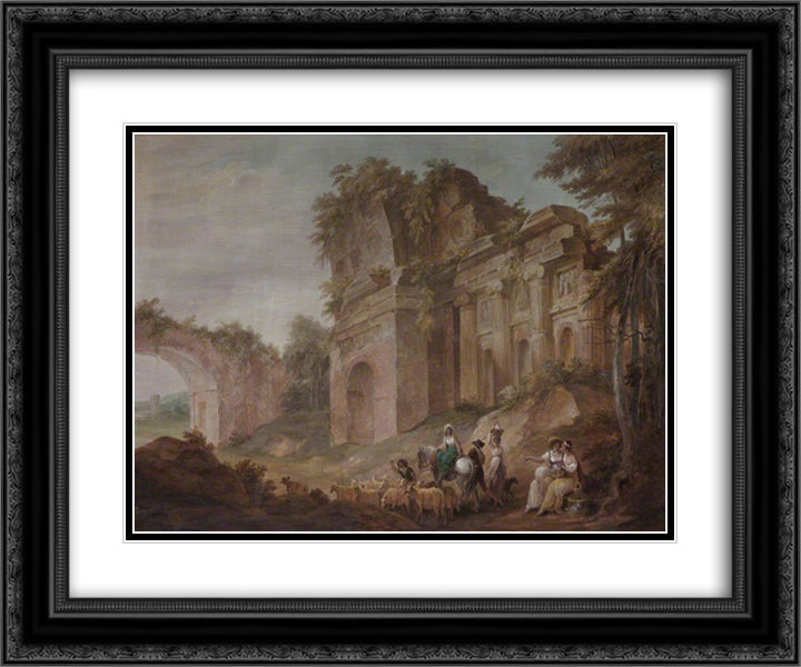 Classical Ruins 24x20 Black Ornate Wood Framed Art Print Poster with Double Matting by Hamilton, William