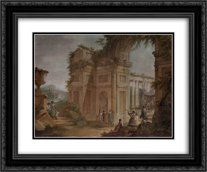 Classical Ruins 24x20 Black Ornate Wood Framed Art Print Poster with Double Matting by Hamilton, William
