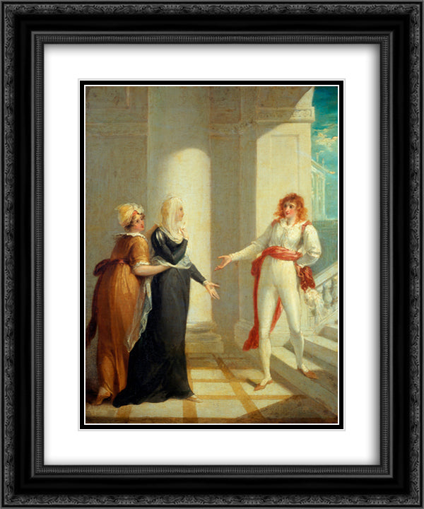 Maria, Olivia and Viola from 'Twelfth Night' by William Shakespeare 20x24 Black Ornate Wood Framed Art Print Poster with Double Matting by Hamilton, William