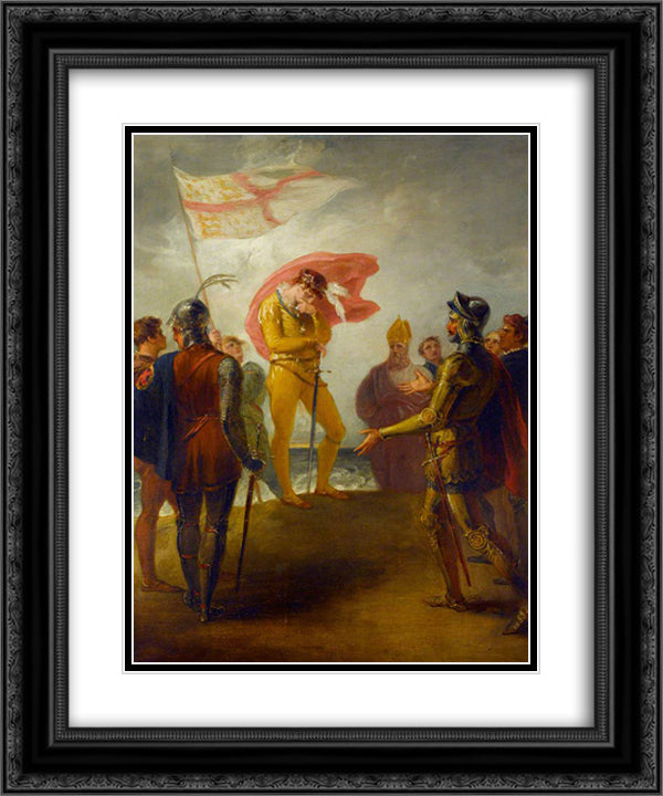 The Landing of Richard II at Milford Haven 20x24 Black Ornate Wood Framed Art Print Poster with Double Matting by Hamilton, William