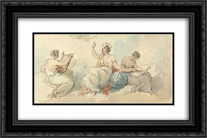 The nine muses 24x16 Black Ornate Wood Framed Art Print Poster with Double Matting by Hamilton, William