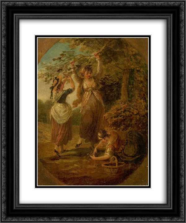 The Nut-Gatherers 20x24 Black Ornate Wood Framed Art Print Poster with Double Matting by Hamilton, William