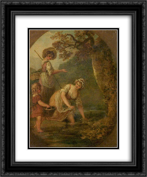 The Watercress-Gatherers 20x24 Black Ornate Wood Framed Art Print Poster with Double Matting by Hamilton, William