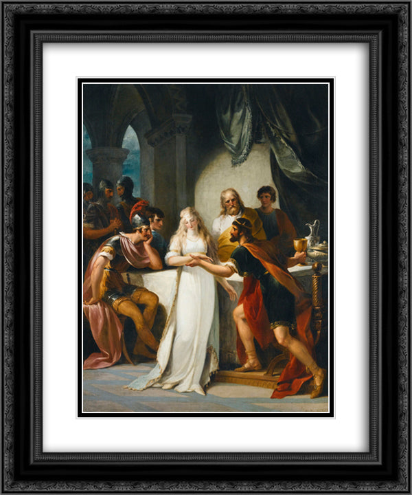 Vortigern and Rowena 20x24 Black Ornate Wood Framed Art Print Poster with Double Matting by Hamilton, William
