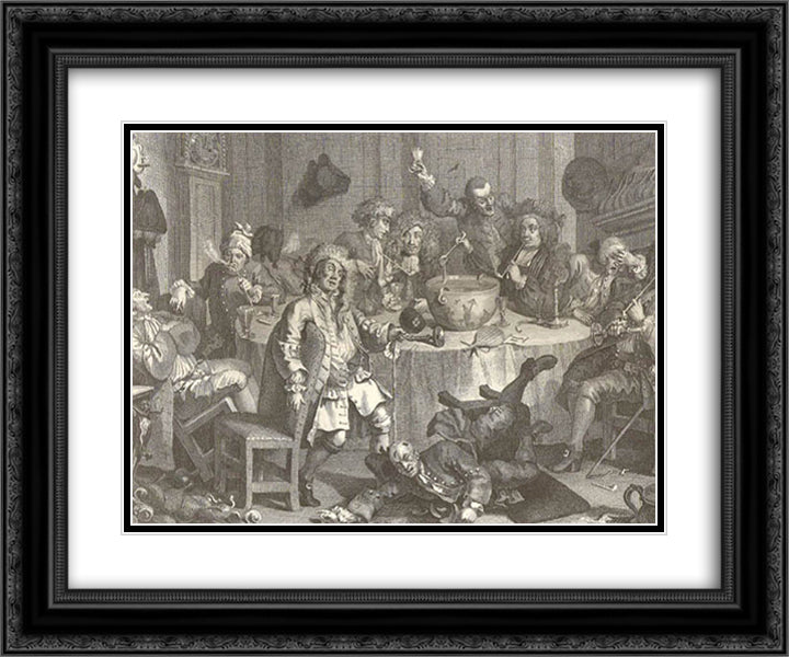 A Midnight Modern Conversation 24x20 Black Ornate Wood Framed Art Print Poster with Double Matting by Hogarth, William