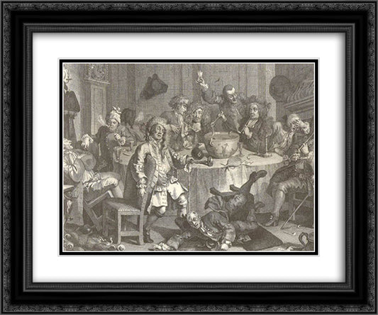 A Midnight Modern Conversation 24x20 Black Ornate Wood Framed Art Print Poster with Double Matting by Hogarth, William
