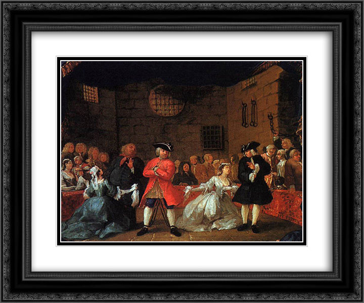 A Scene from the Beggar's Opera 24x20 Black Ornate Wood Framed Art Print Poster with Double Matting by Hogarth, William