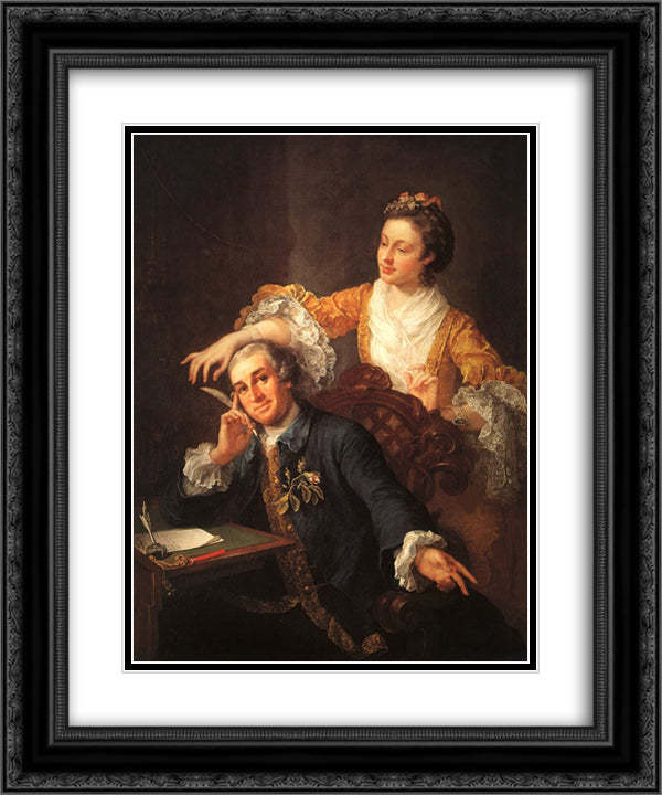 David Garrick and his Wife 20x24 Black Ornate Wood Framed Art Print Poster with Double Matting by Hogarth, William