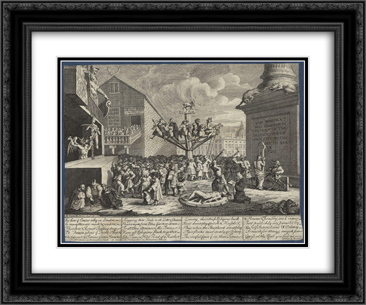 Emblematical print of the South Sea Scheme 24x20 Black Ornate Wood Framed Art Print Poster with Double Matting by Hogarth, William