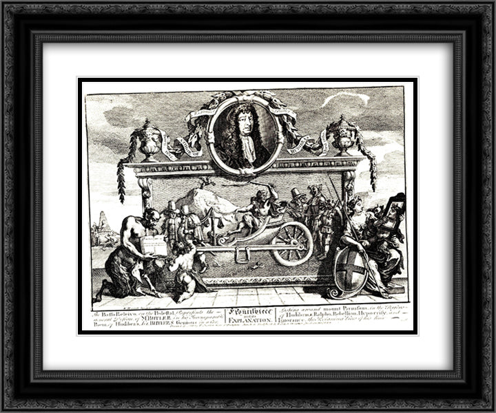 Frontispiece and its explanation (Hurdibras) 24x20 Black Ornate Wood Framed Art Print Poster with Double Matting by Hogarth, William