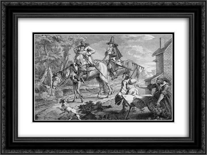 Hudibras 24x18 Black Ornate Wood Framed Art Print Poster with Double Matting by Hogarth, William