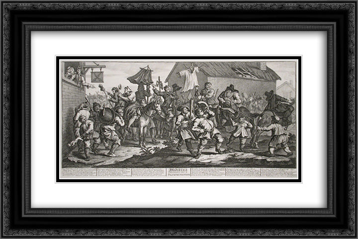 Hudibras Encounters the Skimmington, from 'Hudibras', by Samuel Butler 24x16 Black Ornate Wood Framed Art Print Poster with Double Matting by Hogarth, William