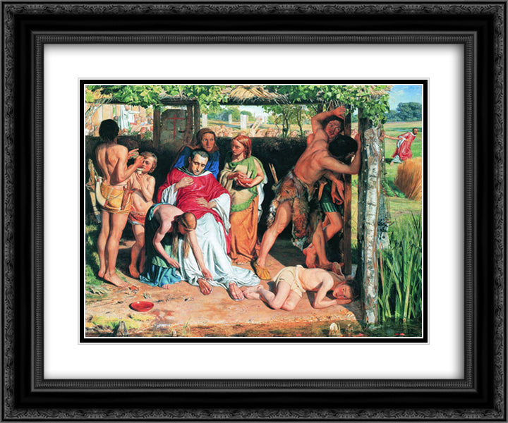 A Converted British Family Sheltering a Christian Priest from the Persecution of the Druids 24x20 Black Ornate Wood Framed Art Print Poster with Double Matting by Hunt, William Holman