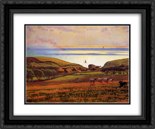 Fairlight Downs, Sunlight on the Sea 24x20 Black Ornate Wood Framed Art Print Poster with Double Matting by Hunt, William Holman