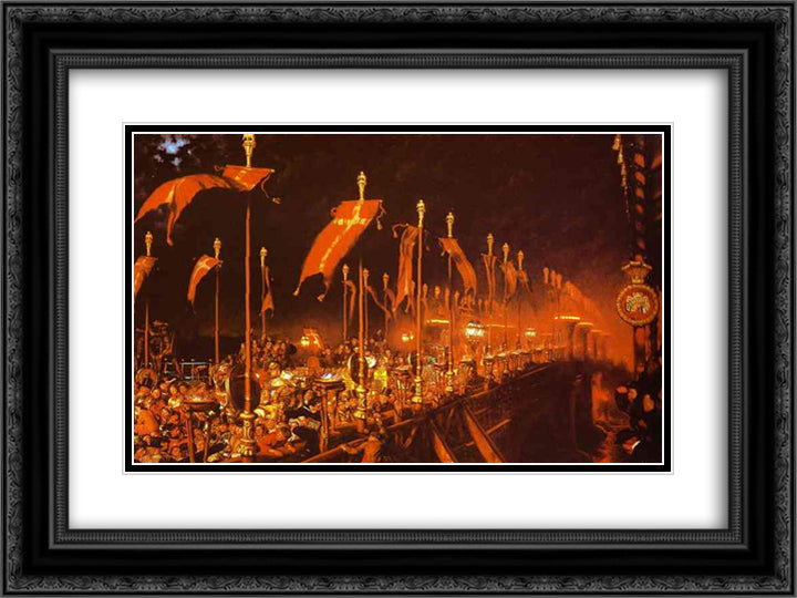 London Bridge on the Night of the Marriage of the Prince and Princess of Wales 24x18 Black Ornate Wood Framed Art Print Poster with Double Matting by Hunt, William Holman