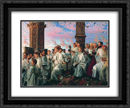 May Morning on Magdalen College Tower, Oxford 24x20 Black Ornate Wood Framed Art Print Poster with Double Matting by Hunt, William Holman