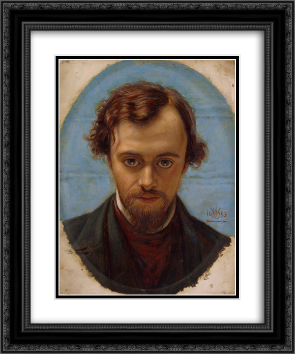 Portrait of Dante Gabriel Rossetti 20x24 Black Ornate Wood Framed Art Print Poster with Double Matting by Hunt, William Holman