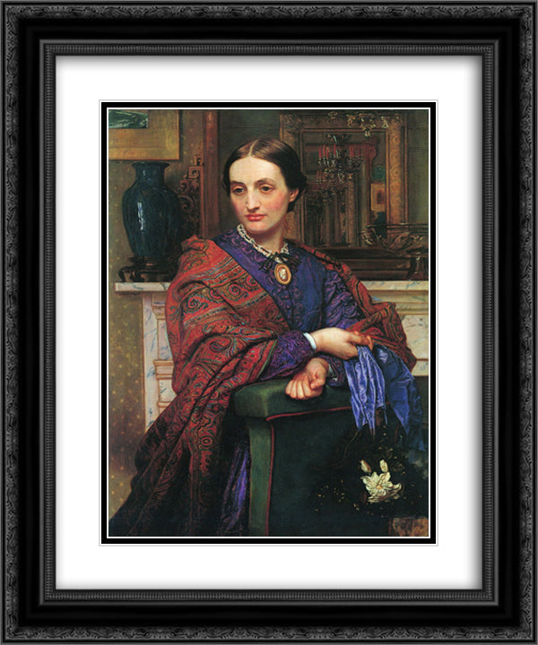 Portrait of Fanny Holman Hunt 20x24 Black Ornate Wood Framed Art Print Poster with Double Matting by Hunt, William Holman