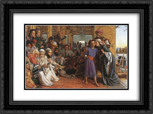 The Finding of the Saviour in the Temple 24x18 Black Ornate Wood Framed Art Print Poster with Double Matting by Hunt, William Holman