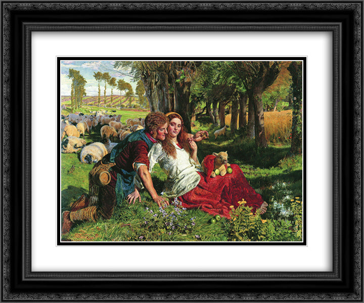 The Hireling Shepherd 24x20 Black Ornate Wood Framed Art Print Poster with Double Matting by Hunt, William Holman