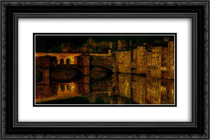 The Ponte Vecchio, Florence 24x16 Black Ornate Wood Framed Art Print Poster with Double Matting by Hunt, William Holman