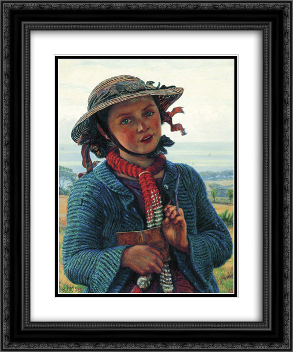 The Schoolgirl's Hymn 20x24 Black Ornate Wood Framed Art Print Poster with Double Matting by Hunt, William Holman