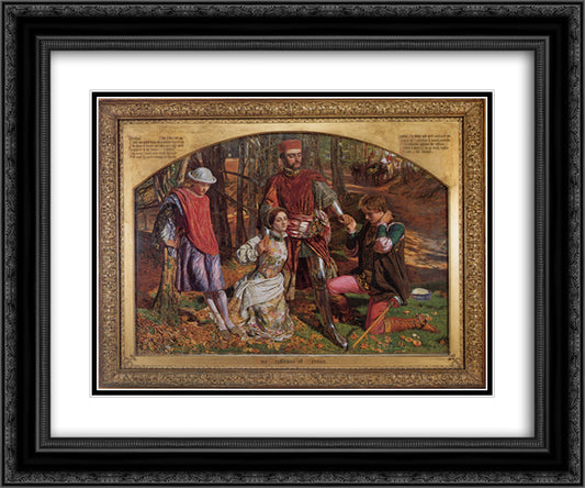 Valentine Rescuing Silvia from Proteus 24x20 Black Ornate Wood Framed Art Print Poster with Double Matting by Hunt, William Holman