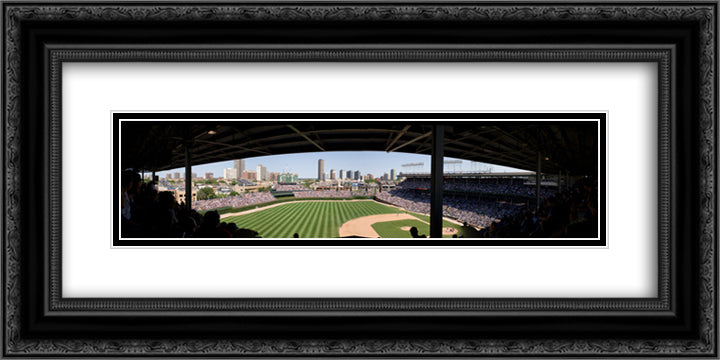 Wrigley Field 24x12 Black Ornate Wood Framed Art Print Poster with Double Matting