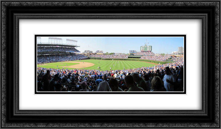 Wrigley Field 24x14 Black Ornate Wood Framed Art Print Poster with Double Matting