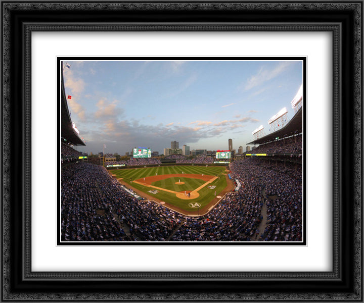 Wrigley Field 24x20 Black Ornate Wood Framed Art Print Poster with Double Matting