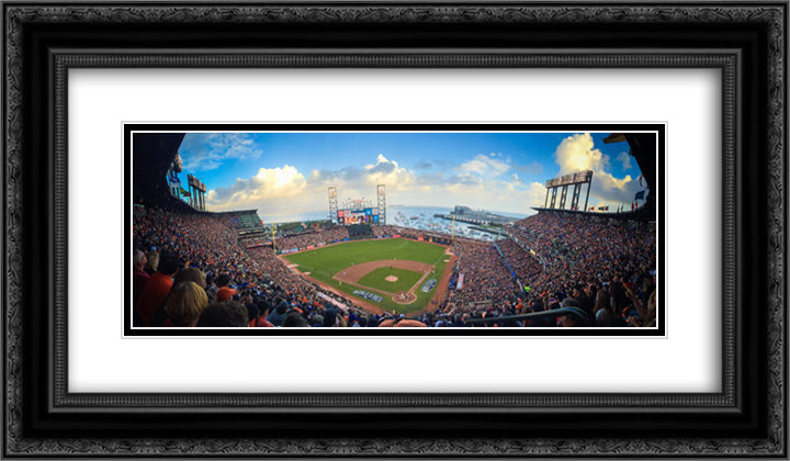 AT&T Park 24x14 Black Ornate Wood Framed Art Print Poster with Double Matting